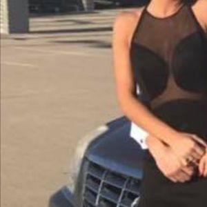 Black mesh backless prom dress